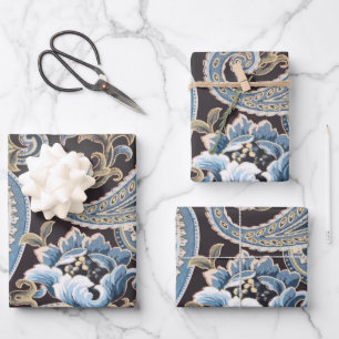 Blue Brown Vintage Paisley Wrapping Paper Sheet