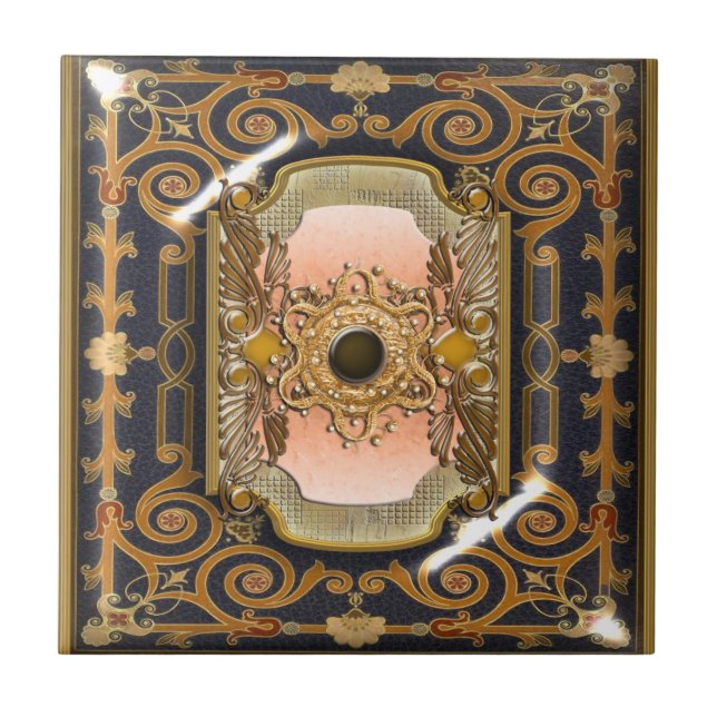 Blue brown vintage victorian elegant tile (Front)