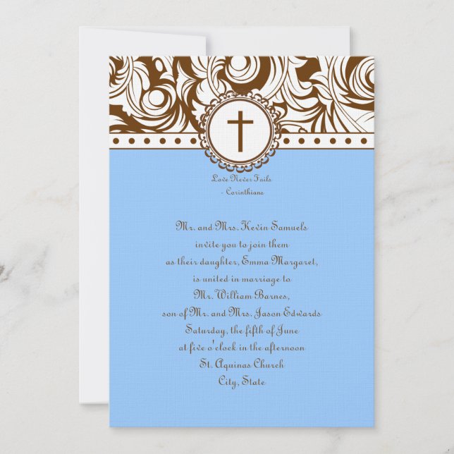 Blue Brown Vintage Wedding Invitation (Front)