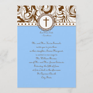 Blue Brown Vintage Wedding Invitation