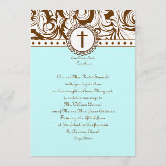 Blue Brown Vintage Wedding Invitation