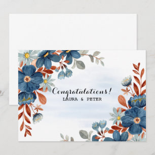 Blue & Brown Watercolor Floral Congratulations Invitation