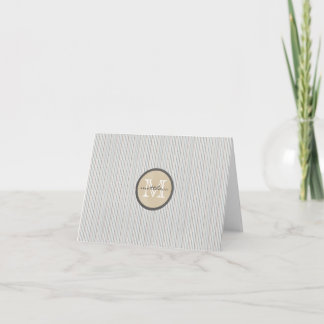 blue brown white Pin Stripe Monogram Note Card