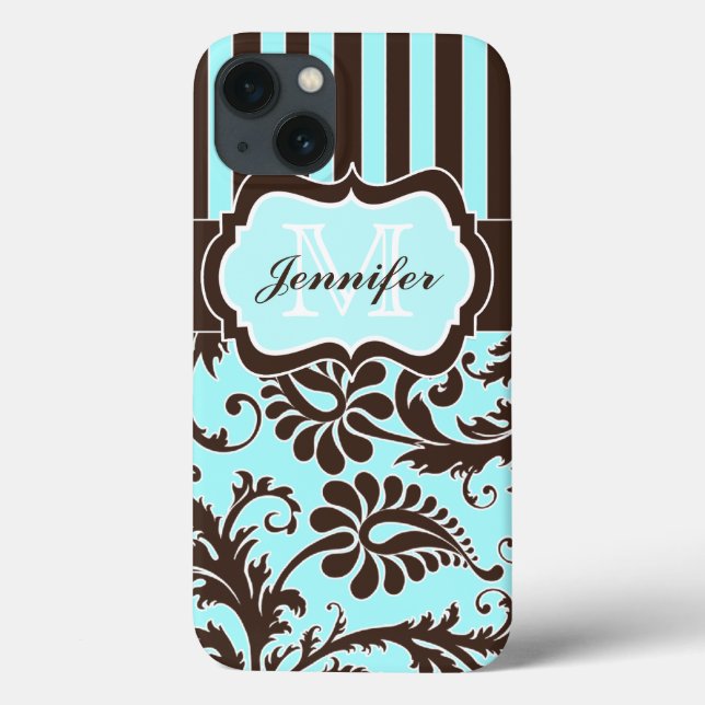 Blue, Brown, White Striped Damask iPad Air Case (Back)