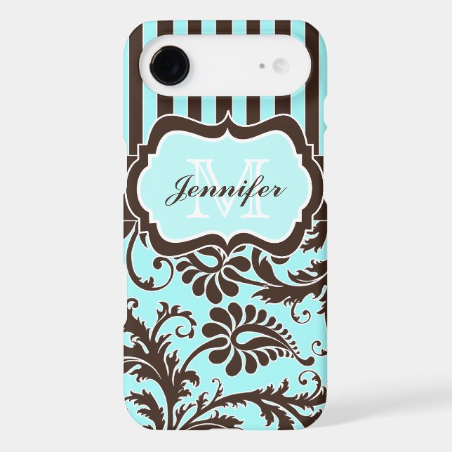 Blue, Brown, White Striped Damask iPhone 4 Case-Mate iPhone Case (Back)