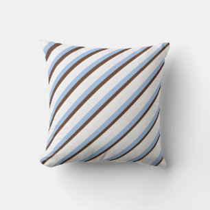 Blue, Brown & White Stripes and Dots Cushion