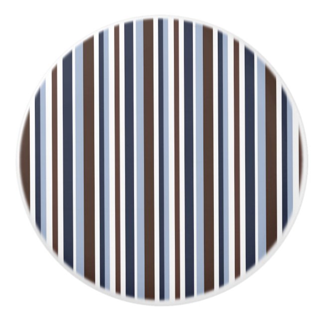Blue Brown & White Stripes Boys Drawer Dresser Ceramic Knob (Front)