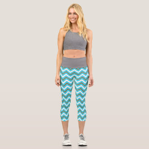 Blue Brown White Zig Zag Lines Geometric Sea Waves Capri Leggings