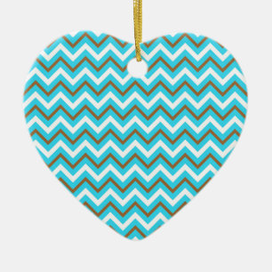 Blue Brown White Zig Zag Lines Geometric Sea Waves Ceramic Tree Decoration