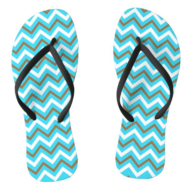 Blue Brown White Zig Zag Lines Geometric Sea Waves Flip Flops (Footbed)