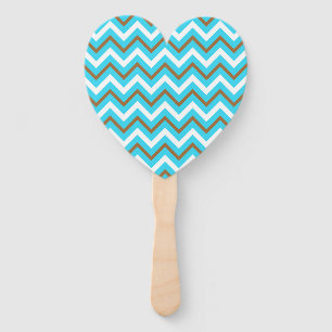 Blue Brown White Zig Zag Lines Geometric Sea Waves Hand Fan