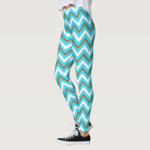 Blue Brown White Zig Zag Lines Geometric Sea Waves Leggings