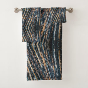 Blue & Brown Wood Beams Photo Perspective Pattern Bath Towel Set