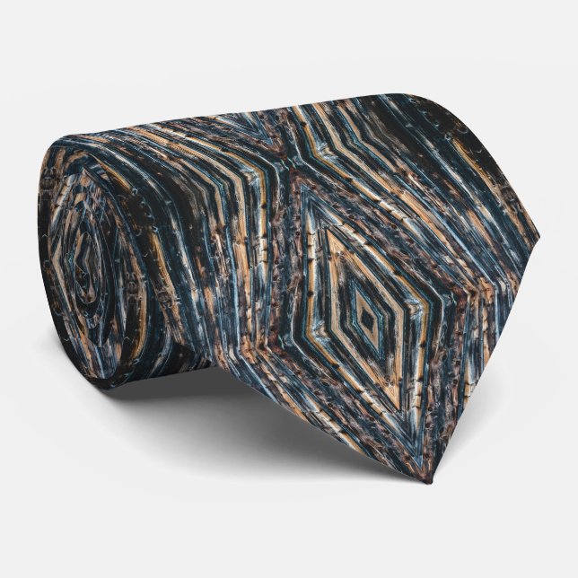 Blue & Brown Wood Beams Photo Perspective Pattern  Tie (Rolled)
