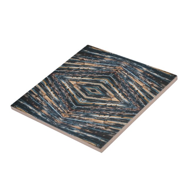 Blue & Brown Wood Beams Photo Perspective Pattern Tile (Side)