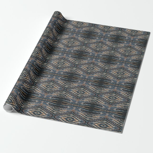 Blue & Brown Wood Beams Photo Perspective Pattern Wrapping Paper (Unrolled)