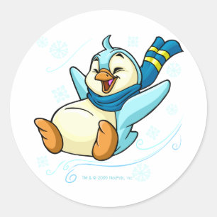 Blue Bruce sliding across ice Classic Round Sticker