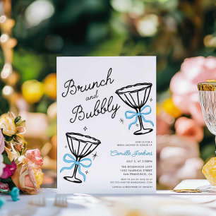 Blue Brunch and Bubbly Hand Drawn Invitation