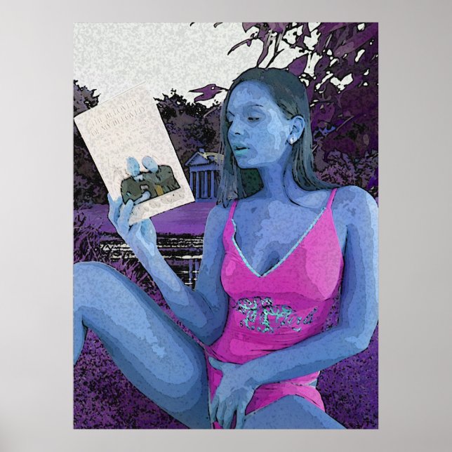 Blue brunette reading a good book poster (Front)