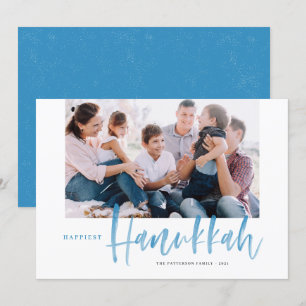 Blue Brush Calligraphy Happiest Hanukkah Photo