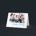 Blue Brush Lettering Happiest Hanukkah Photo Holiday Card<br><div class="desc">Happiest Hanukkah! Send holiday greetings to your loved ones with this hand-lettered holiday photo card. It features blue brush modern calligraphy with a matching delicate snow pattern. Personalise by adding a photo,  names,  date and message. This festive blue calligraphy Hanukkah card is available in other colours and products.</div>