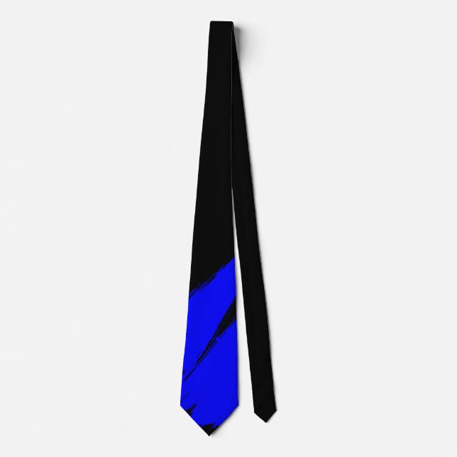 Blue Brush Modern Black Background Tie (Front)