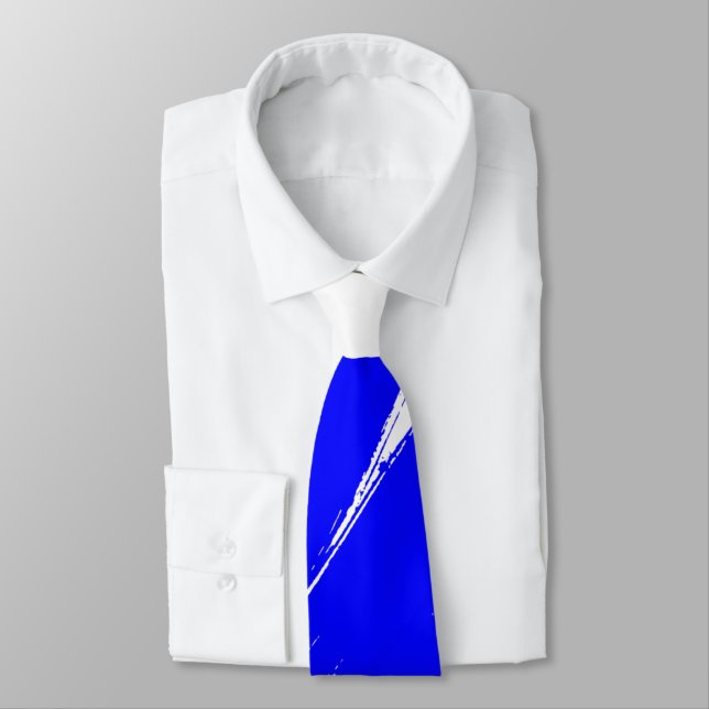 Blue Brush Modern White Background Tie (Tied)