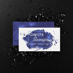 Blue Brush Stroke   Modern Watercolor Splatter Business Card