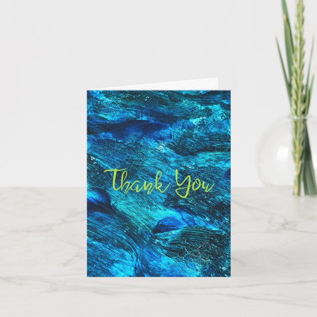 Blue Brush Strokes Abstract Thank You Card (Front)