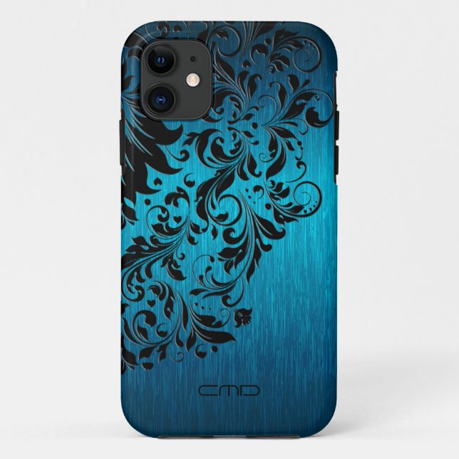 Blue Brushed Aluminium With Black Lace 2 Case-Mate iPhone Case (Back)