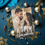 Blue Brushed Happy Hanukkah Holiday Card<br><div class="desc">A brush style hand-lettered font "happy hanukkah" with star of david in place of the "A" in Happy.  A dark turquoise blue design with editable backer colour and option for personalised message.

Photo by Photography © Storytree Studios,  Stanford,  CA</div>