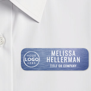 Blue Brushed Metal Custom Business Logo Name Tag