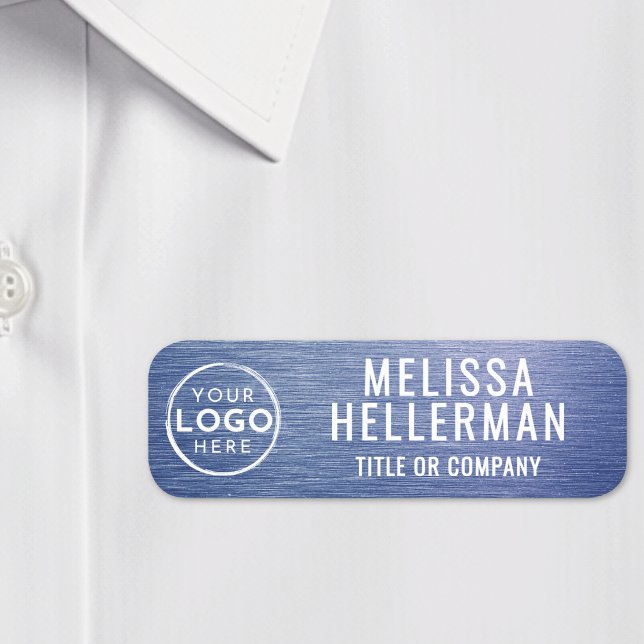 Blue Brushed Metal Custom Business Logo Name Tag (Blue Brushed Metal Custom Business Logo Name Tag)