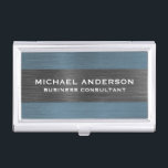 Blue Brushed Metal Metallic Monogram Name  Business Card Holder<br><div class="desc">A classic navy blue brushed metal personalised business card holder. Coordinates with other office supplies including binders,  notebooks and pens. Designed for you by Blackberry Boulevard.</div>