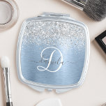 Blue Brushed Metal Silver Glitter Monogram Name Compact Mirror<br><div class="desc">Easily personalise this trendy chic compact mirror design featuring pretty silver sparkling glitter on a blue brushed metallic background.</div>