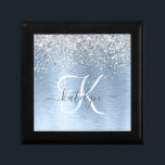 Blue Brushed Metal Silver Glitter Monogram Name Gift Box<br><div class="desc">Easily personalise this trendy chic gift box design featuring pretty silver sparkling glitter on a blue brushed metallic background.</div>