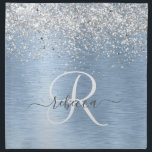 Blue Brushed Metal Silver Glitter Monogram Name Napkin<br><div class="desc">Easily personalise this trendy chic cloth napkin design featuring pretty silver sparkling glitter on a blue brushed metallic background.</div>