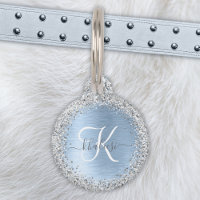 Blue Brushed Metal Silver Glitter Monogram Name