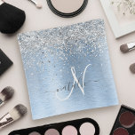 Blue Brushed Metal Silver Glitter Monogram Name Trinket Trays<br><div class="desc">Easily personalise this trendy chic trinket tray design featuring pretty silver sparkling faux glitter on a blue brushed metallic background.</div>