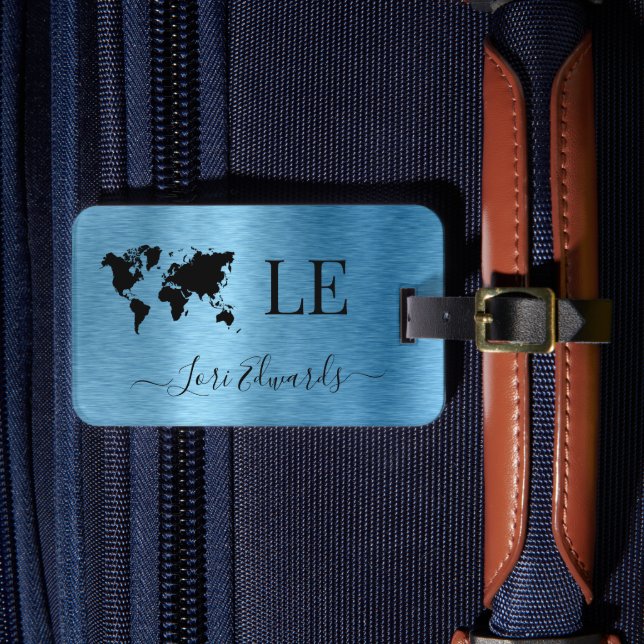 Blue Brushed Metallic Custom Travel Luggage Tag (Front Insitu 4)