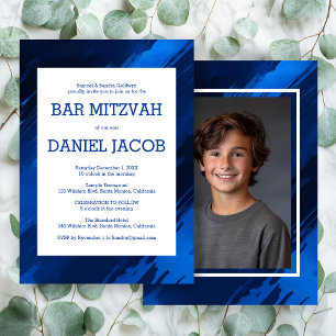 Blue Brushstrokes Custom Photo BAR BAT MITZVAH Invitation