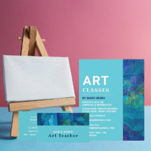 Blue Brushstrokes, Professional Art Teacher Business Card