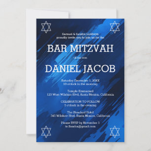 Blue Brushstrokes Stars Custom BAR BAT MITZVAH  Invitation