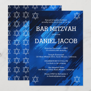 Blue Brushstrokes Stars Custom BAR BAT MITZVAH  Invitation