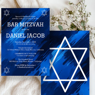 Blue Brushstrokes Stars Custom BAR BAT MITZVAH  Invitation