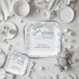 Blue Bubble Bath Animal Baby Shower Paper Plate