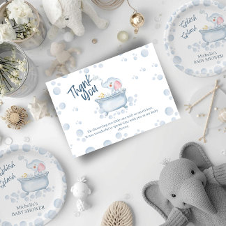 Blue Bubble Bath Animal Baby Shower Thank You Card