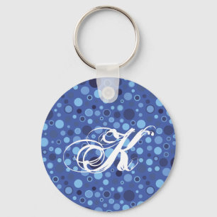 Blue Bubble Dots Monogram Keychain