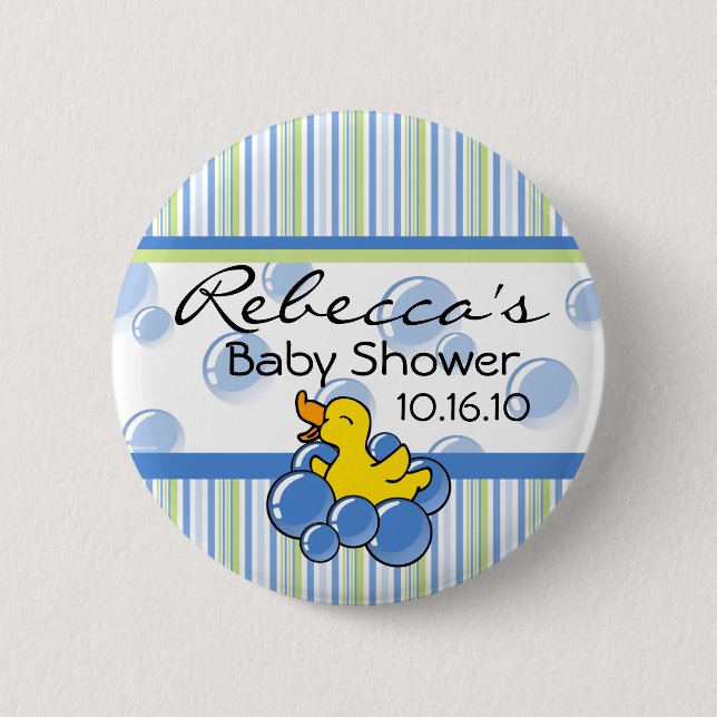 Blue Bubble Ducky Baby Shower Buttons (Front)