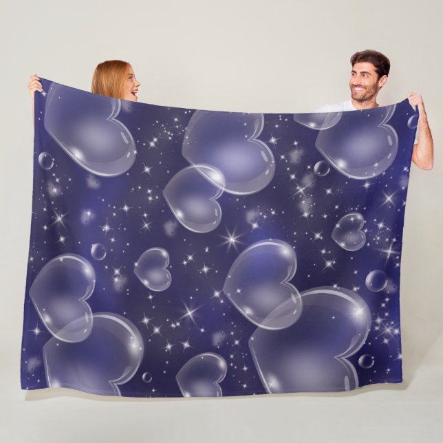 Blue Bubble Hearts Cute Girly 90's Style Fleece Blanket (In Situ)